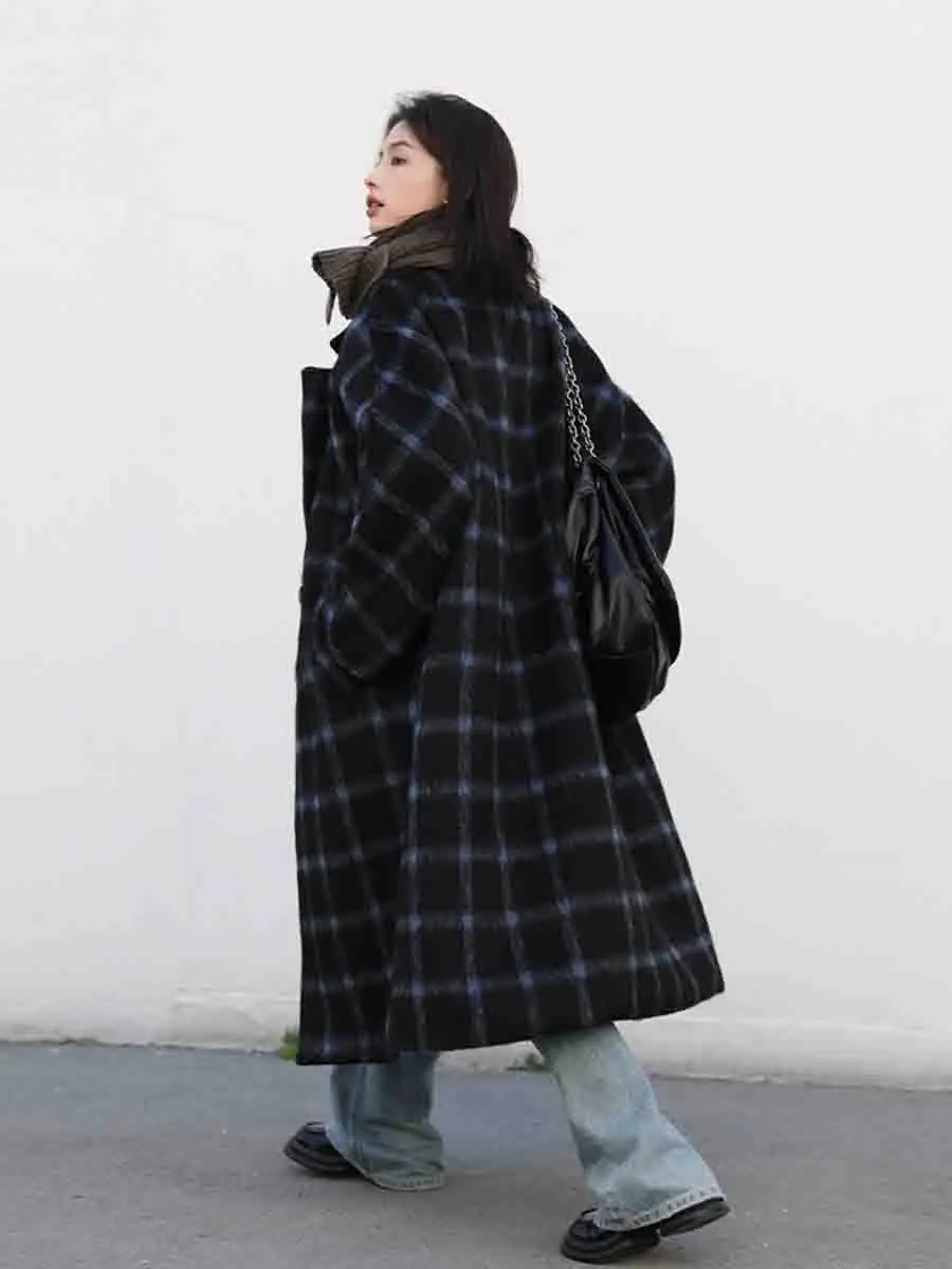 CHIC VEN  Women\'s Woolen Coats Casual Plaid Soft Warm Long Jackets Korean Fashion Double Breasted Overcoat Autumn Winter 2023