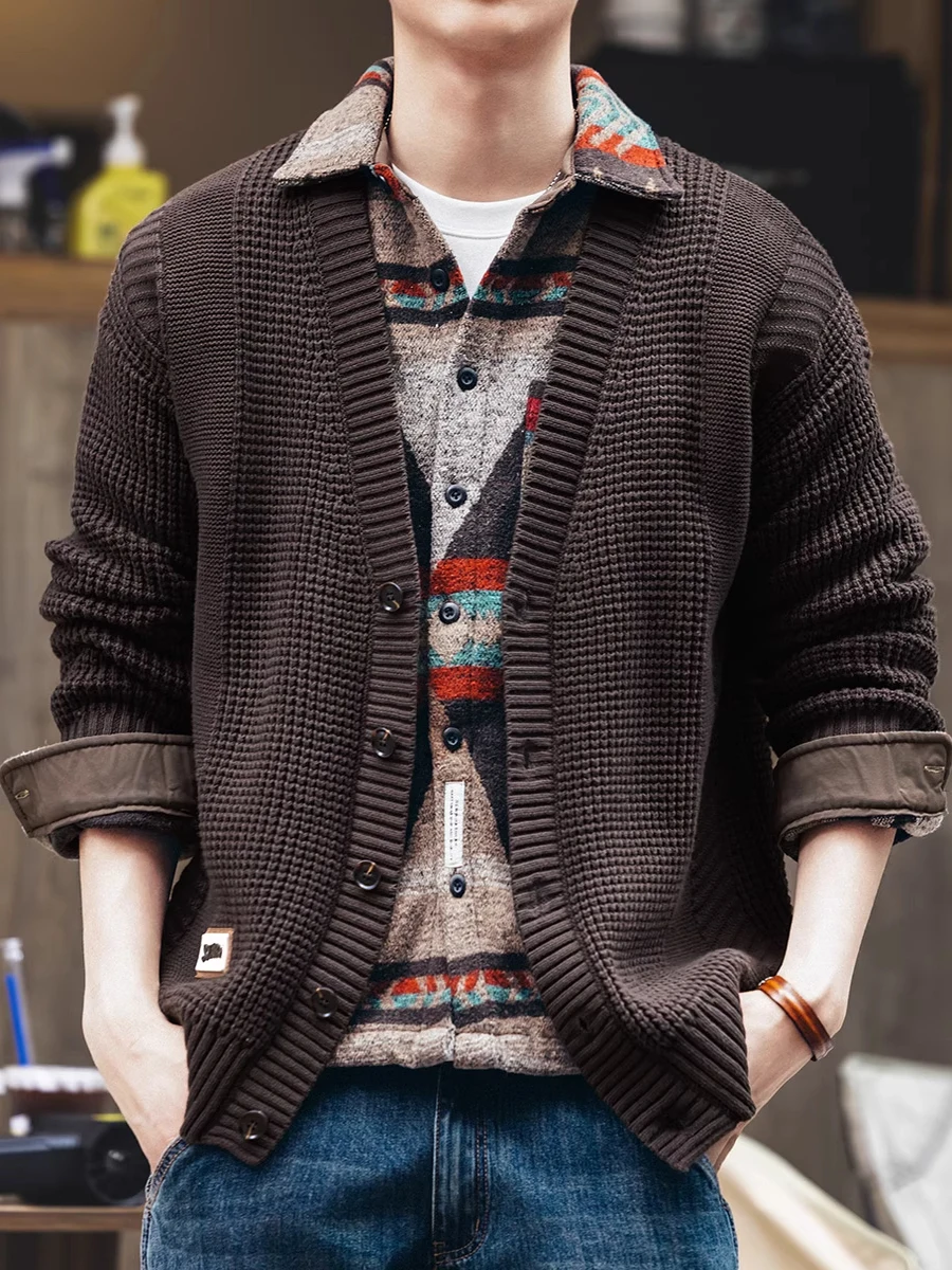 

plus Size 300 Pou American Retro Knitted Open Cardigan Sweater Men's Loose Woolen Jaet Outerwear for Autumn And Winter