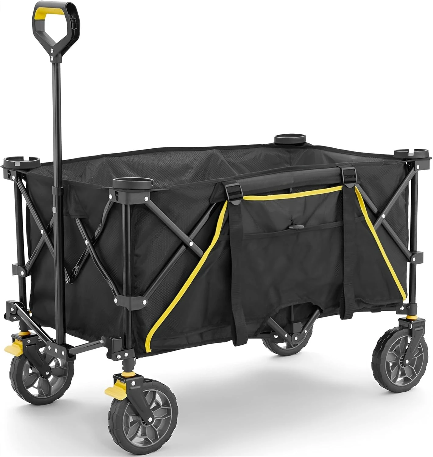 

Collapsible Folding Utility Wagon Cart w/Oversized Bed, 7 Cu Ft, Black - 150 lb Capacity Outdoor Wheelbarrow w/Zipper Pockets
