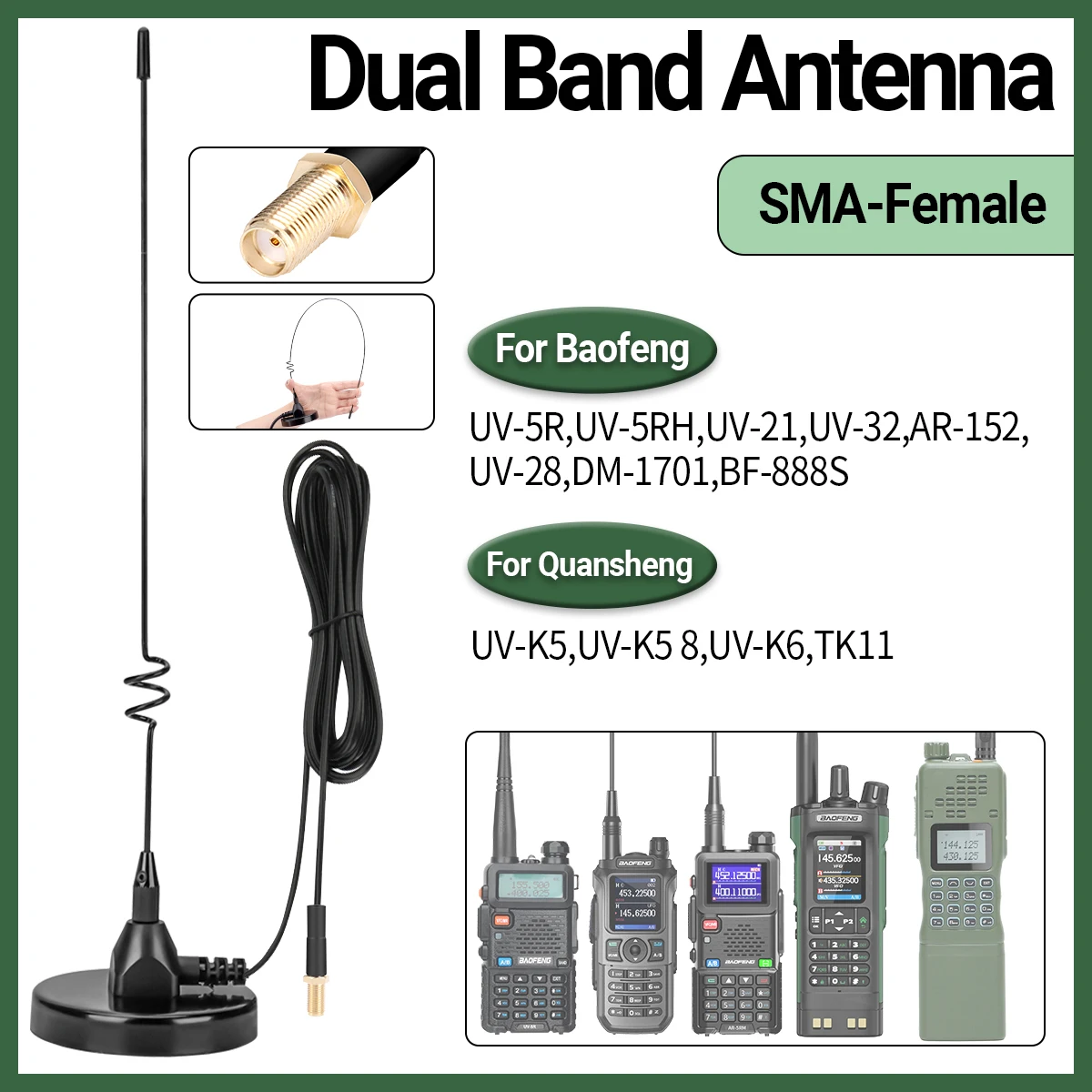 Antena ABBREE AD-109 magnética VHF UHF SMA-hembra para Baofeng