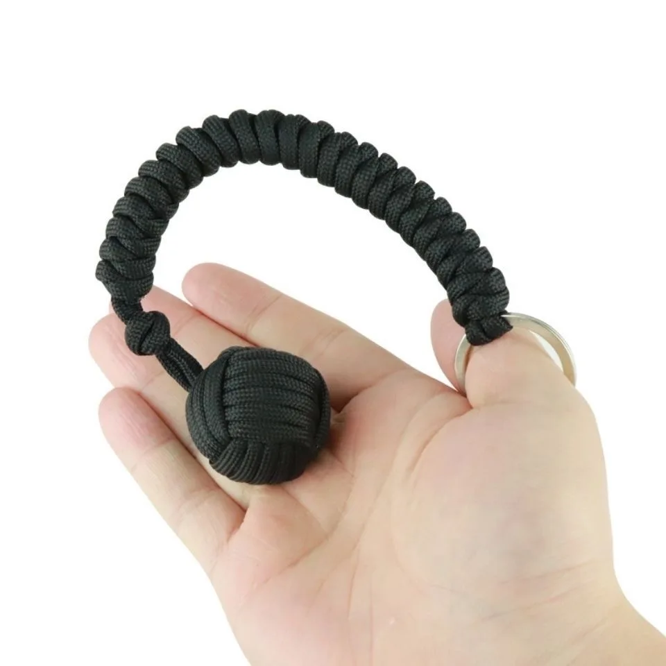 Outdoor Self-Defense Paracord Monkey Fist Steel Ball Survival Parachute Rope Keychain Lanyard Safely Protection Accessories
