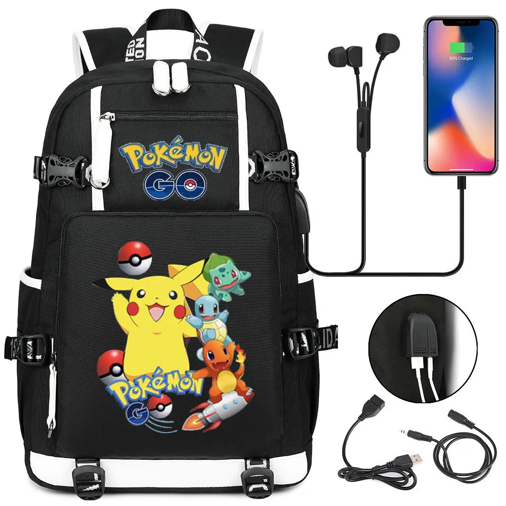 POKEMON Pikachu Backpacks Camouflage USB Teens School Bags Waterproof Boys Girls Casual Travel Laptop knapsacks