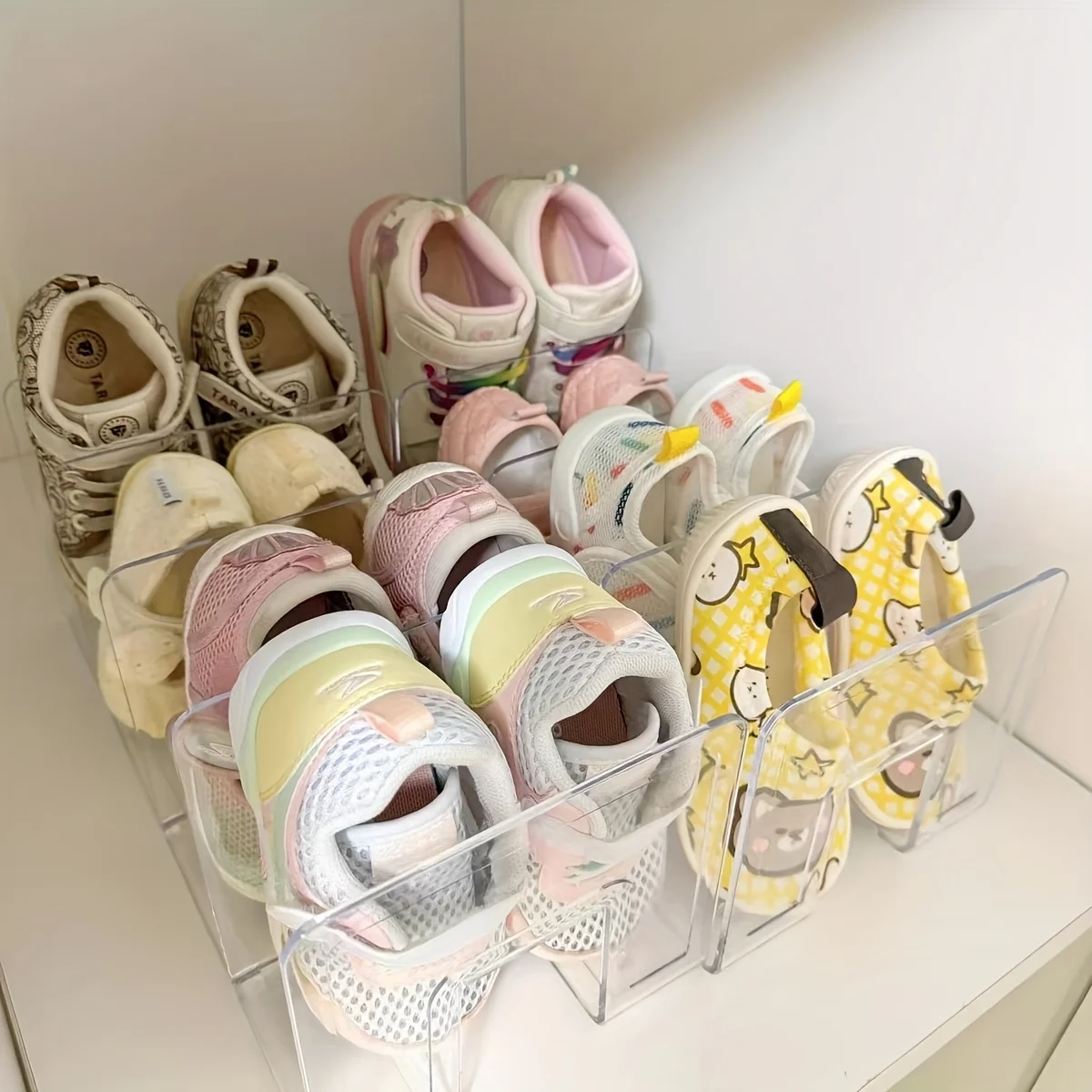 

Прозрачная полка для обуви из 2 шт., компактный органайзер для хранения обуви для домашнего прихожей, перегородки для полки