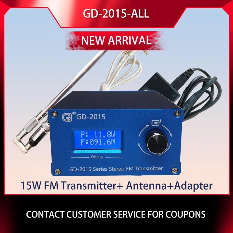 GD-2015-ALL 15W Radio FM Transmitter Stereo Audio Broadcasting QN chip Q9 76-108Mhz