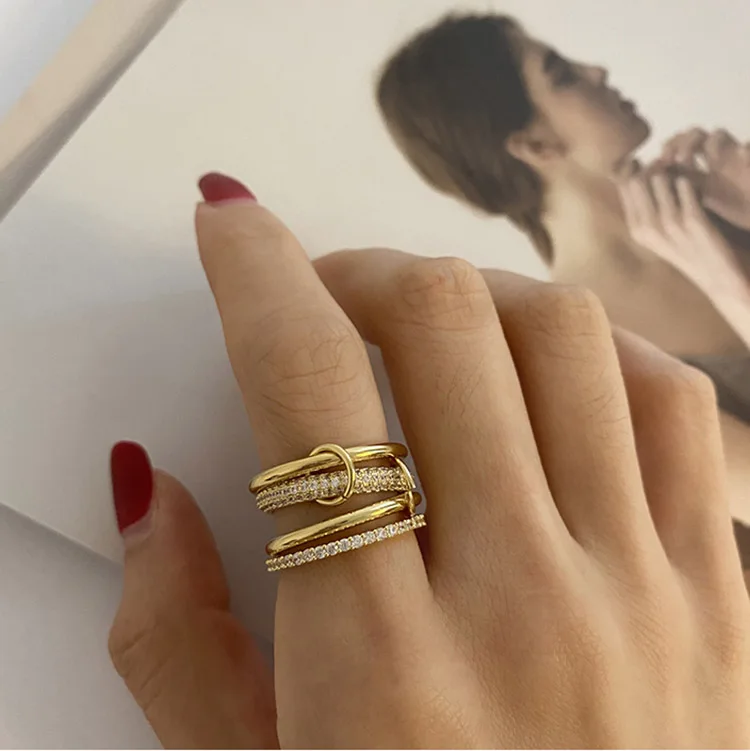 Kuningan AAA Zircon cincin rantai Multi Warna Tautan Perhiasan Wanita T Show Club pesta koktail langka Jepang INS