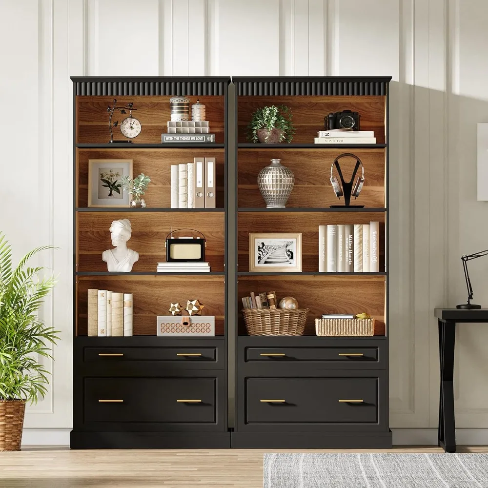 

5-Shelf Bookcase with File Cabinet Drawer, 72 Tall Bookshelf, Modern Free-Standing Wood Bookcase,Display Storage Book Shelf