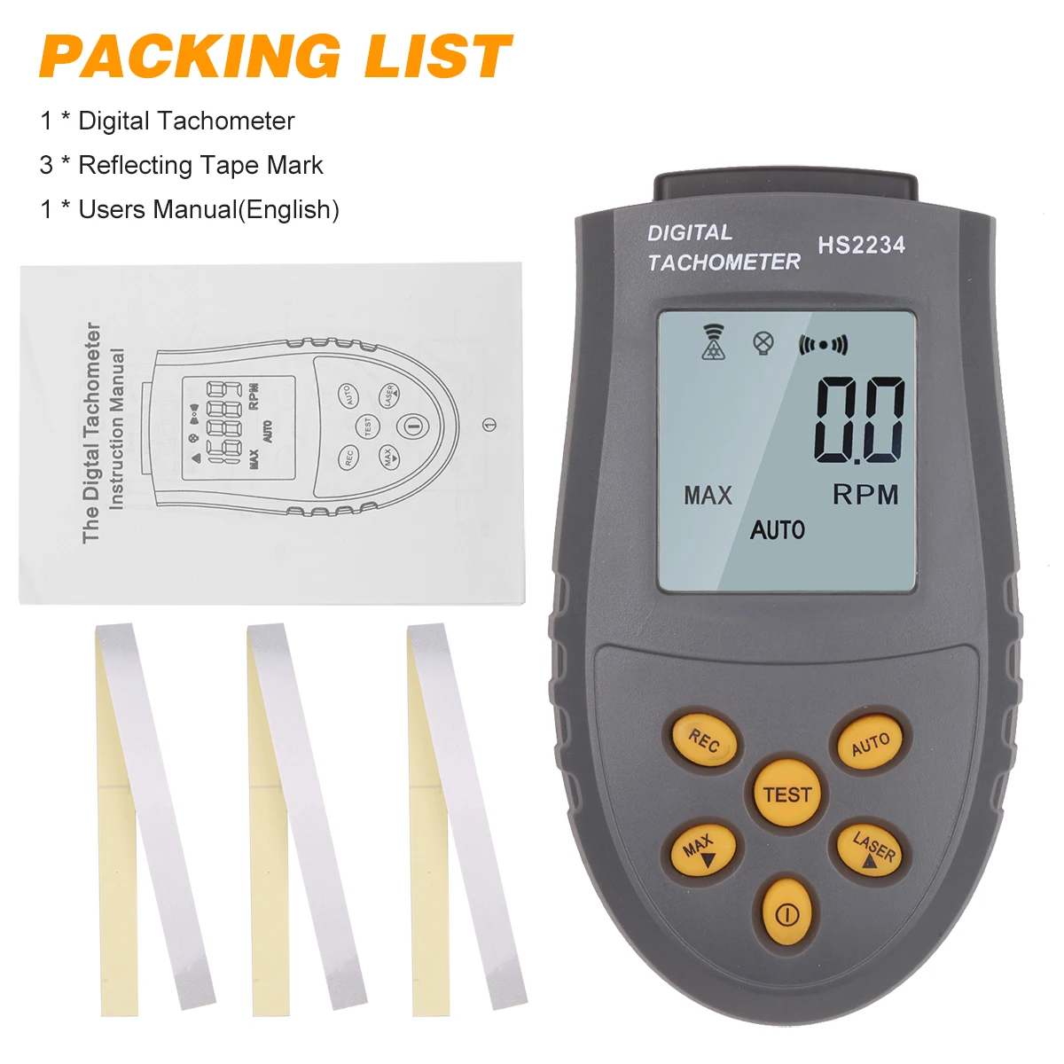 Zeer nauwkeurige digitale toerenteller met laserhandleiding/automatische meting Snelheidsmeter achtergrondverlichting voor autodiagnostiek