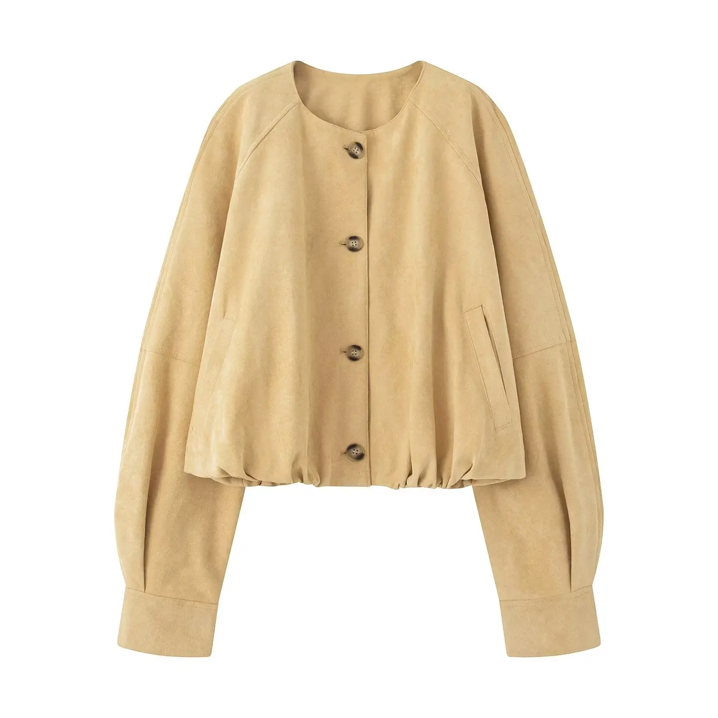 Capispalla Jaet in pura pelle Faionable per donna Autunno New Sle JNLEAOG 3322043 Tessuto in poliestere Lungo Sve rotondo Ne