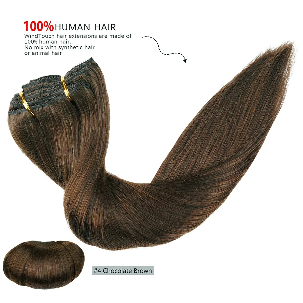 Extensiones de cabello humano brasileño Remy para mujeres negras, pelo liso sedoso, 8 piezas, Color marrón oscuro, 120G