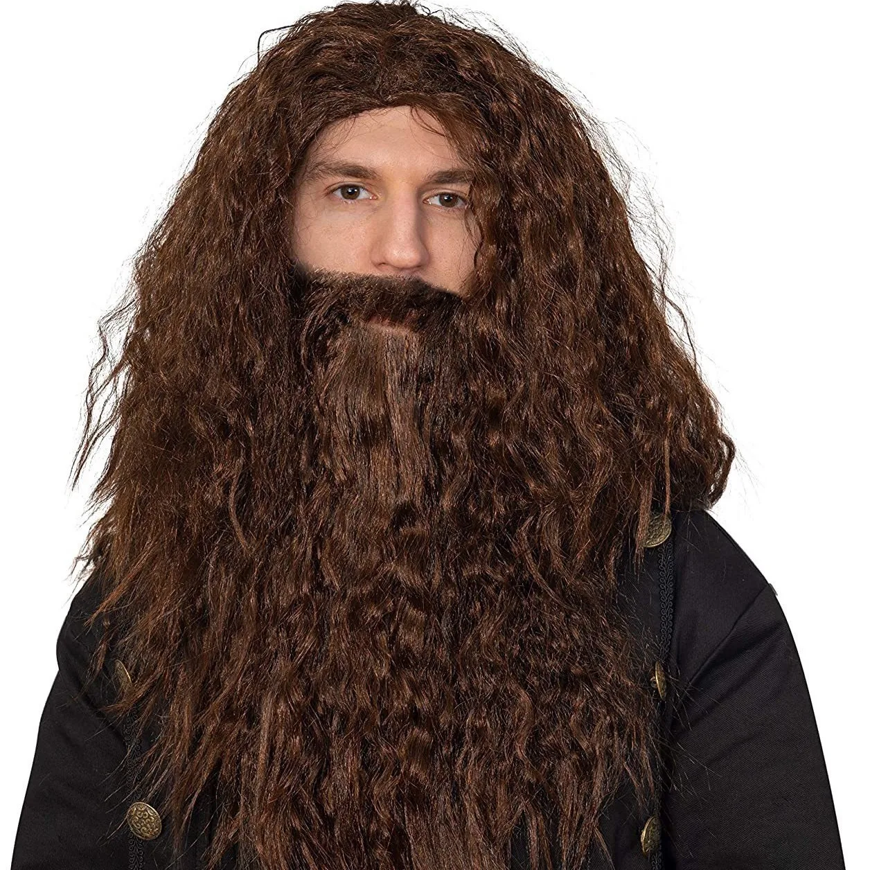 

20 inches men’s Brown Curly Wig with Beard, Heat - Resistant, Ideal for Cosplay & Pirate - Themed Parties