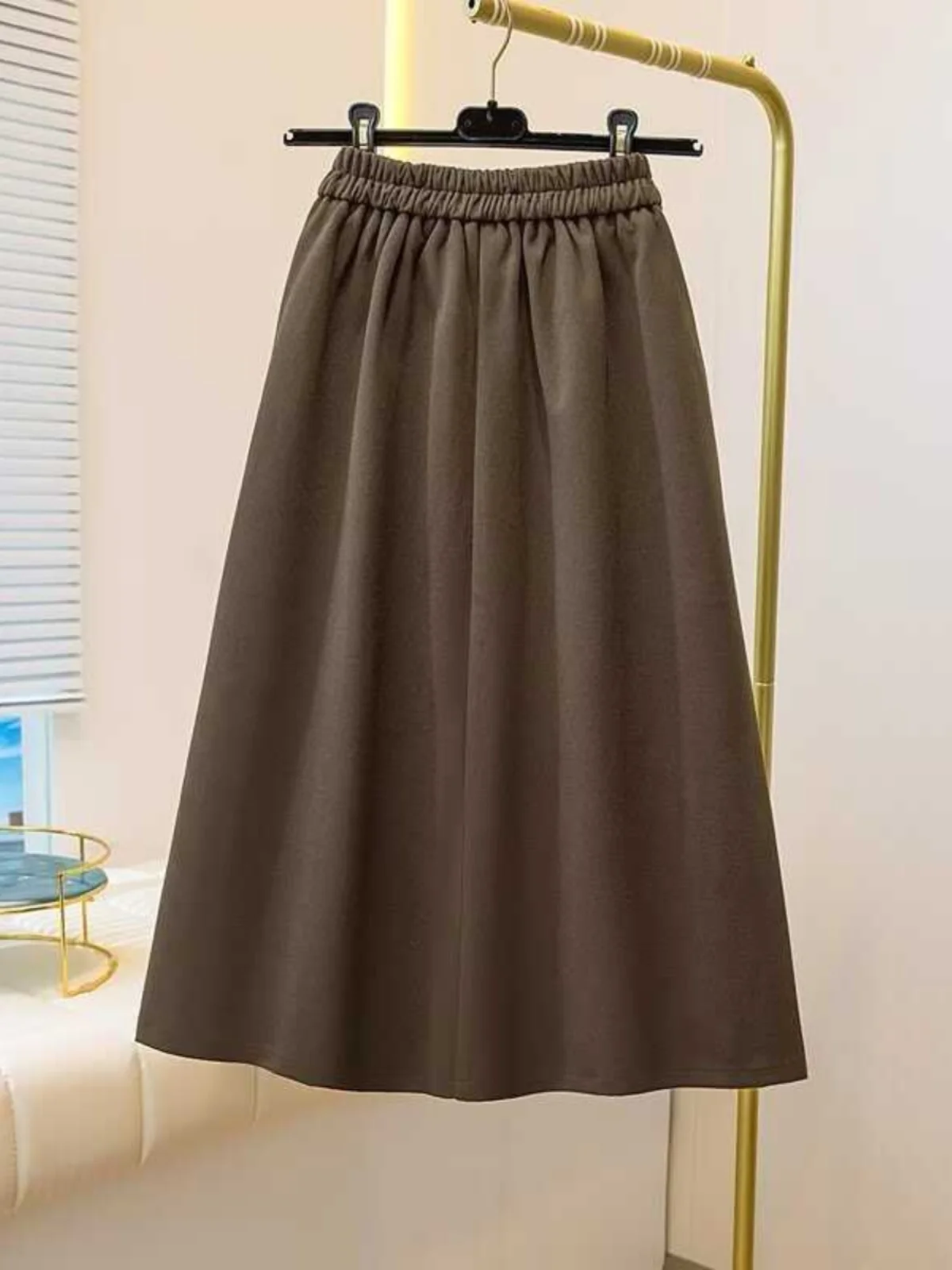 Autumn Winter Woolen A-Line  Midi Long Skirt Women's High Waist Pleated Slimming Umbrella Skirt Korean Style Commute