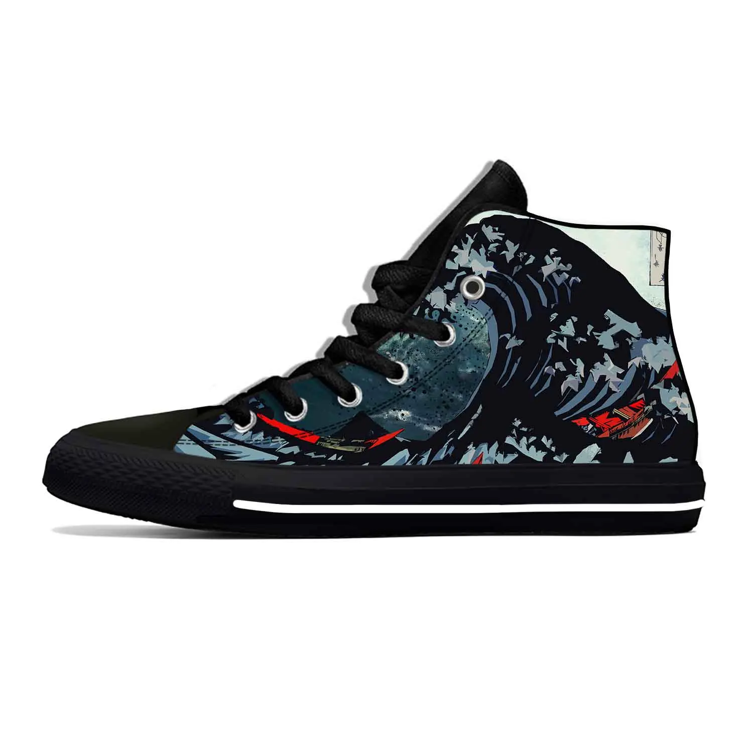 Japanese Anime Cartoon Great Wave Off Kanagawa Casual Cloth Shoes High Top Lightweight Breathable 3D Print Men Women Sneakers