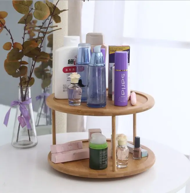 Bamboo Two Tired Spice Rack 360 Degree Rotating Organizer & Holder Tabletop Stand,Kitchen Countertop Pantry Cabinet