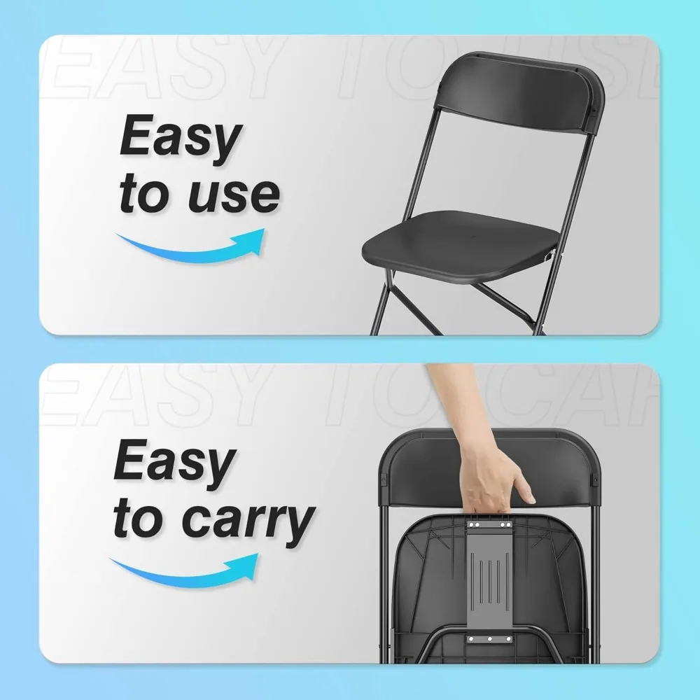 Kunststof klapstoelen set van 10, capaciteit van 300 lb, draagbare stoelen met stalen frame voor thuis, op kantoor, bruiloften en feesten