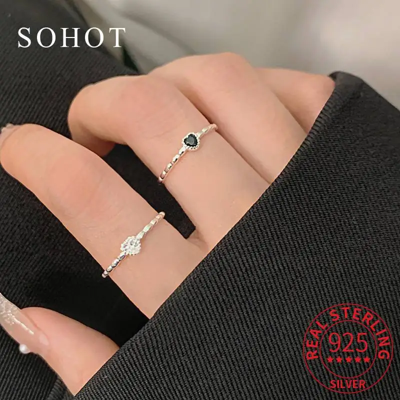 

Real 925 Sterling Silver Personality Trendy Heart Zircon Finger Ring for Charm Women Fine Jewelry Exquisite Accessories