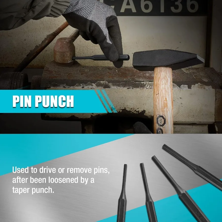 طقم مكون من 14 قطعة مع أداة محاذاة الأزاميل الباردة في الأظافر في كيس دوار لأشغال المعادن الدقيقة والخارجية #3