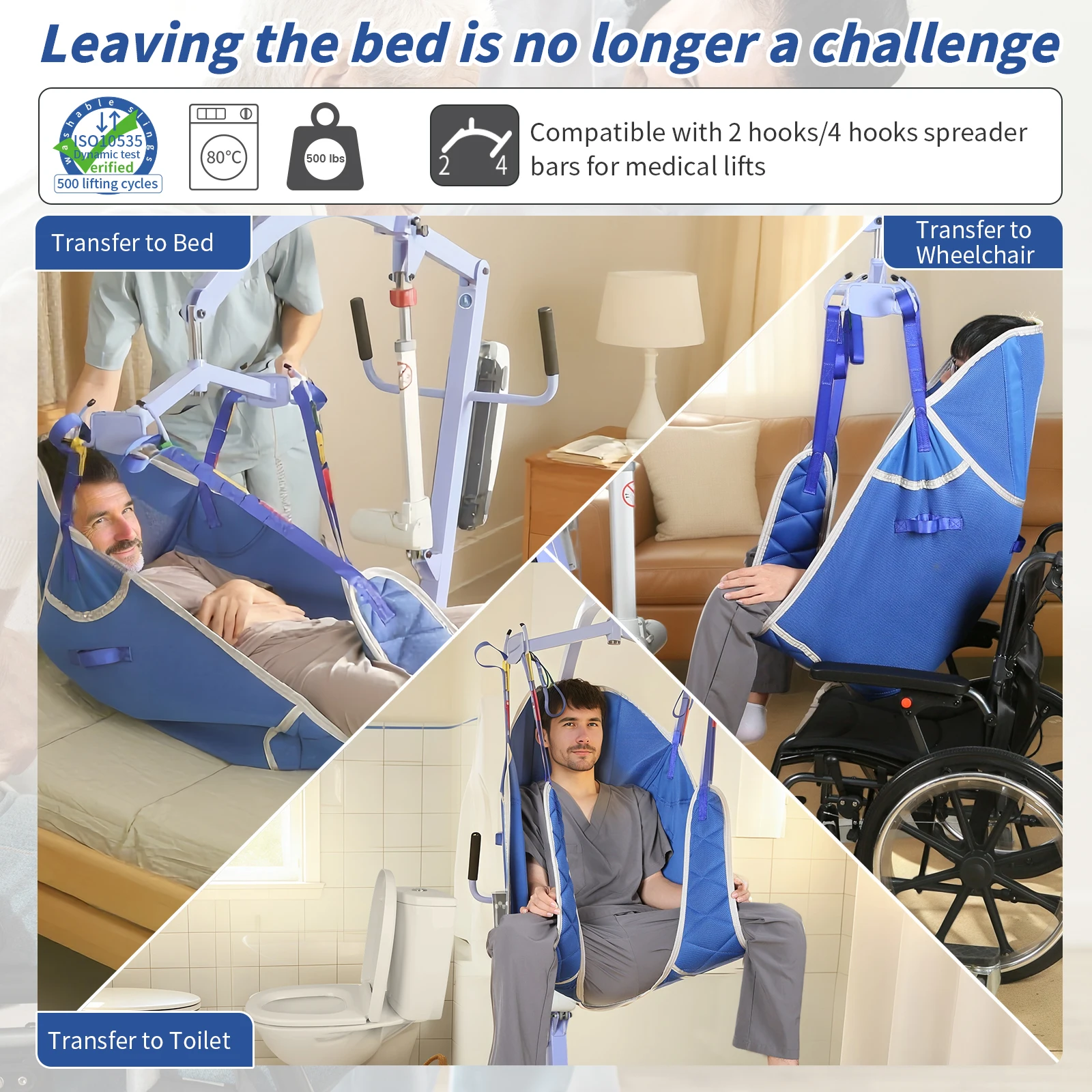 

Ehucon Подъемник для подъема пациента с разделенными ногами Длинный прокладочный ремень с поддержкой головы для переноса, позиционирования кровати и подъема SWL500LBS