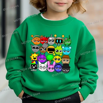 子供のためのsprunkiアニメスウェットシャツ、面白いincrediboxゲーム、y2kパーカー、漫画のフィギュアプリント、フードなしのプルオーバー、男の子と女の子、新しい
