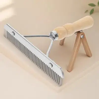 1 قطعة مقبض الخشب الحصان الاستمالة مشط الثقيلة تنظيف فرشاة غرامة براعة تساقط إزالة الطين لوازم العناية بالحصان #6