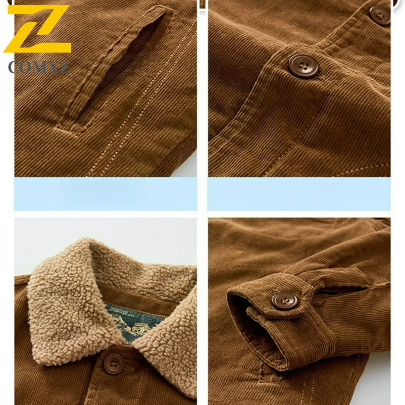 Male Cotton Jackets Padded Warm Loose Parka Coat Corduroy Short Jacket Man Solid Zip Windbreaker Winter Men's Retro Windbreake