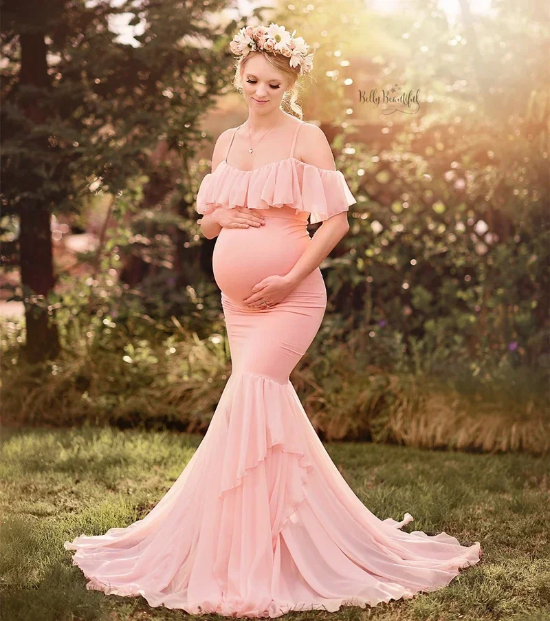 

Ruffles Maxi Maternity Gown For Photo Shoots Cute Sexy Maternity Dresses Photography Props Women Pregnancy Dress Plus Size