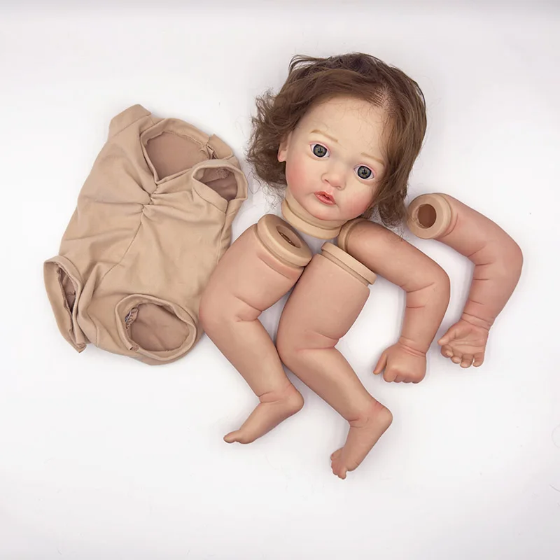 NPK 24'' Handgemaakte Onvoltooide Reborn Ayana Levensechte Doll Kit Geschilderde Doll Kit Pop Onderdelen met Krullend Bruin Haar