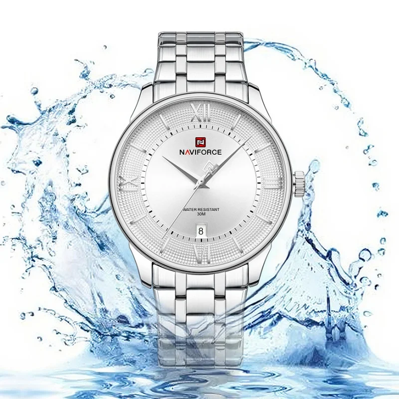NAVIFORCE メンズ腕時計 クラシック ステンレススチールストラップ 3ATM 防水 カレンダー ミニマリストダイヤル メンズクロノグラフ腕時計 NF9272S