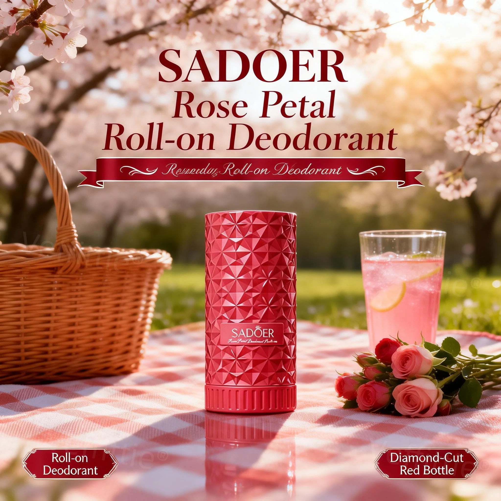 

Spring Rose Bloom Deodorant Roll-on 1.4oz, Floral Scent Red Diamond Bottle, Garden Fresh Aroma, All Day Fresh for Spring Days