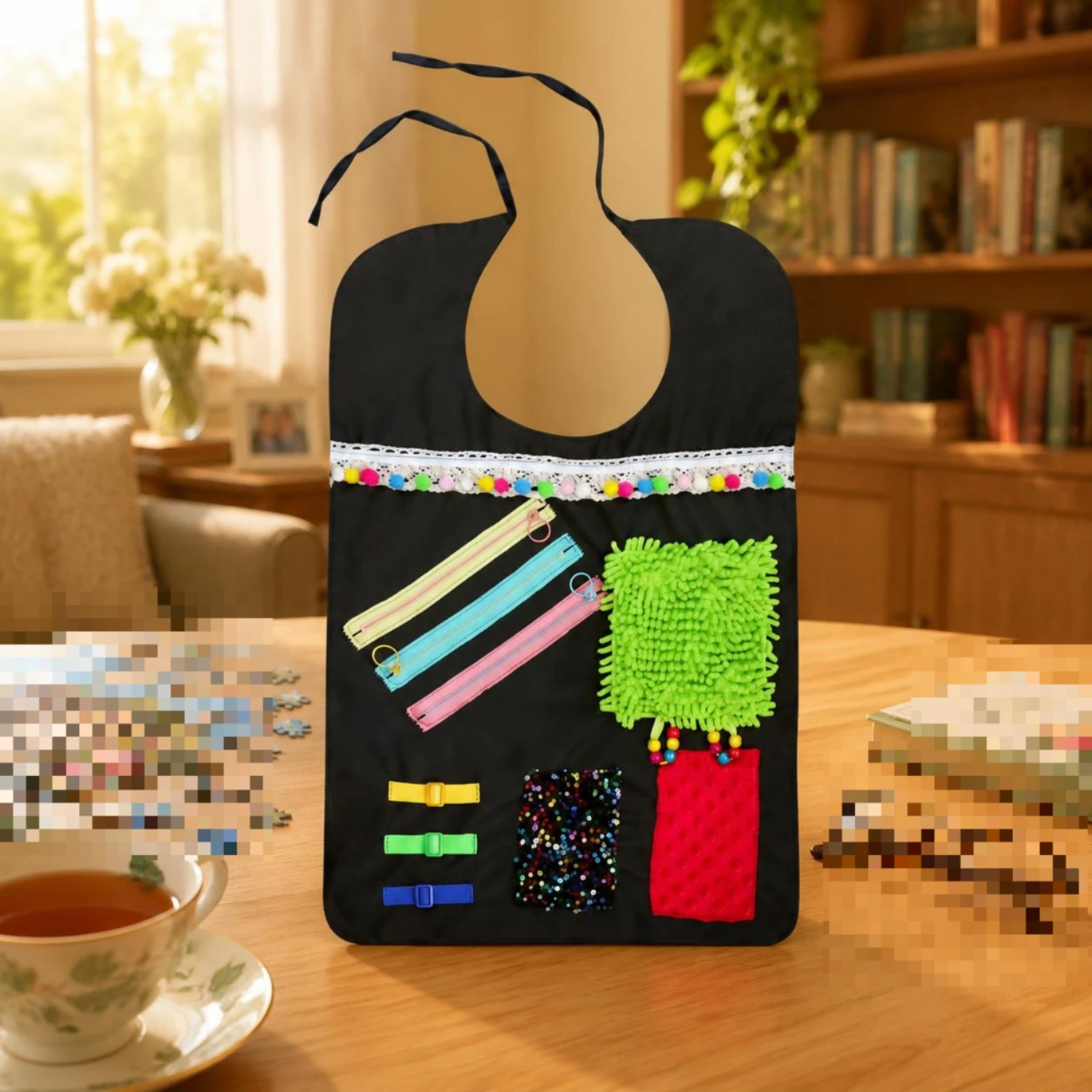 Sensory Activity Apron Multi-Texture Fidget Apron Wearable Aid Zippered Fine Movement Skills Support for Adults