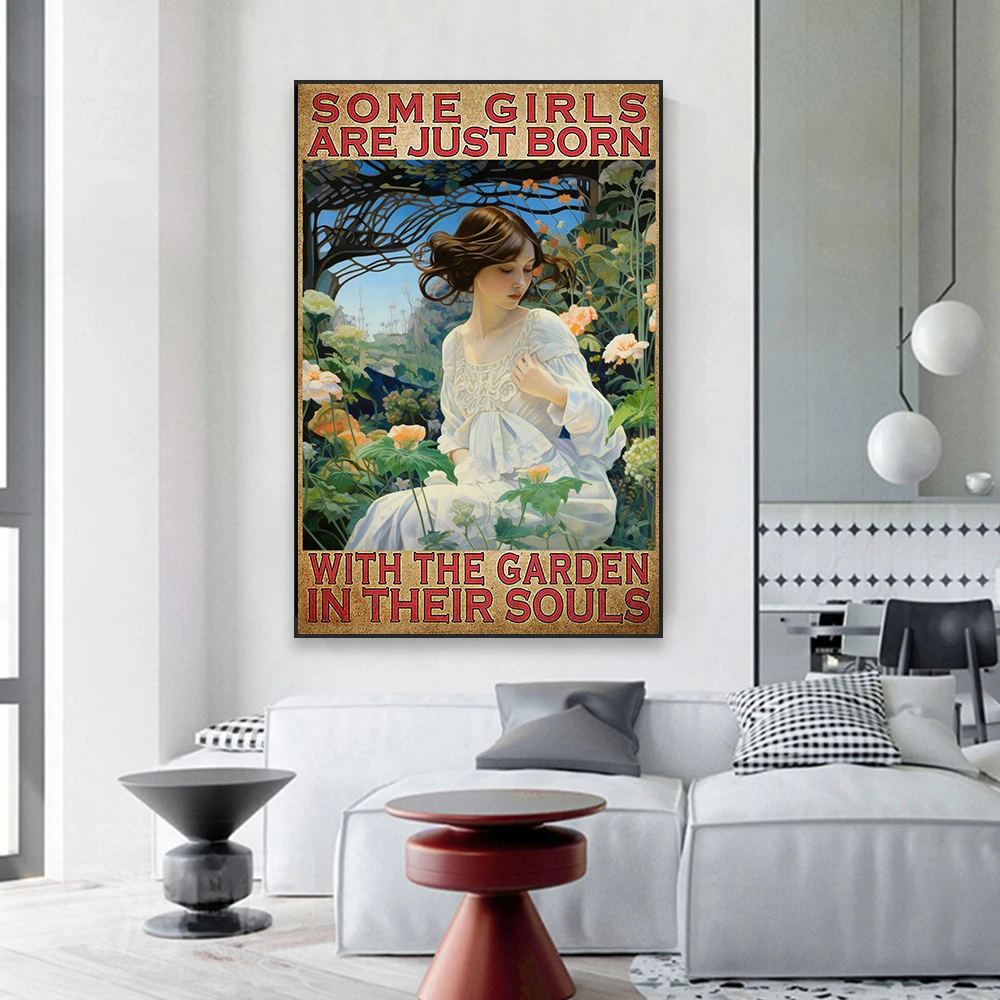 Vintage Garden Poster Abstract Girls Quotes Print Some Girls Are Just Born With The Garden In Their Souls Canvas Painting Decor