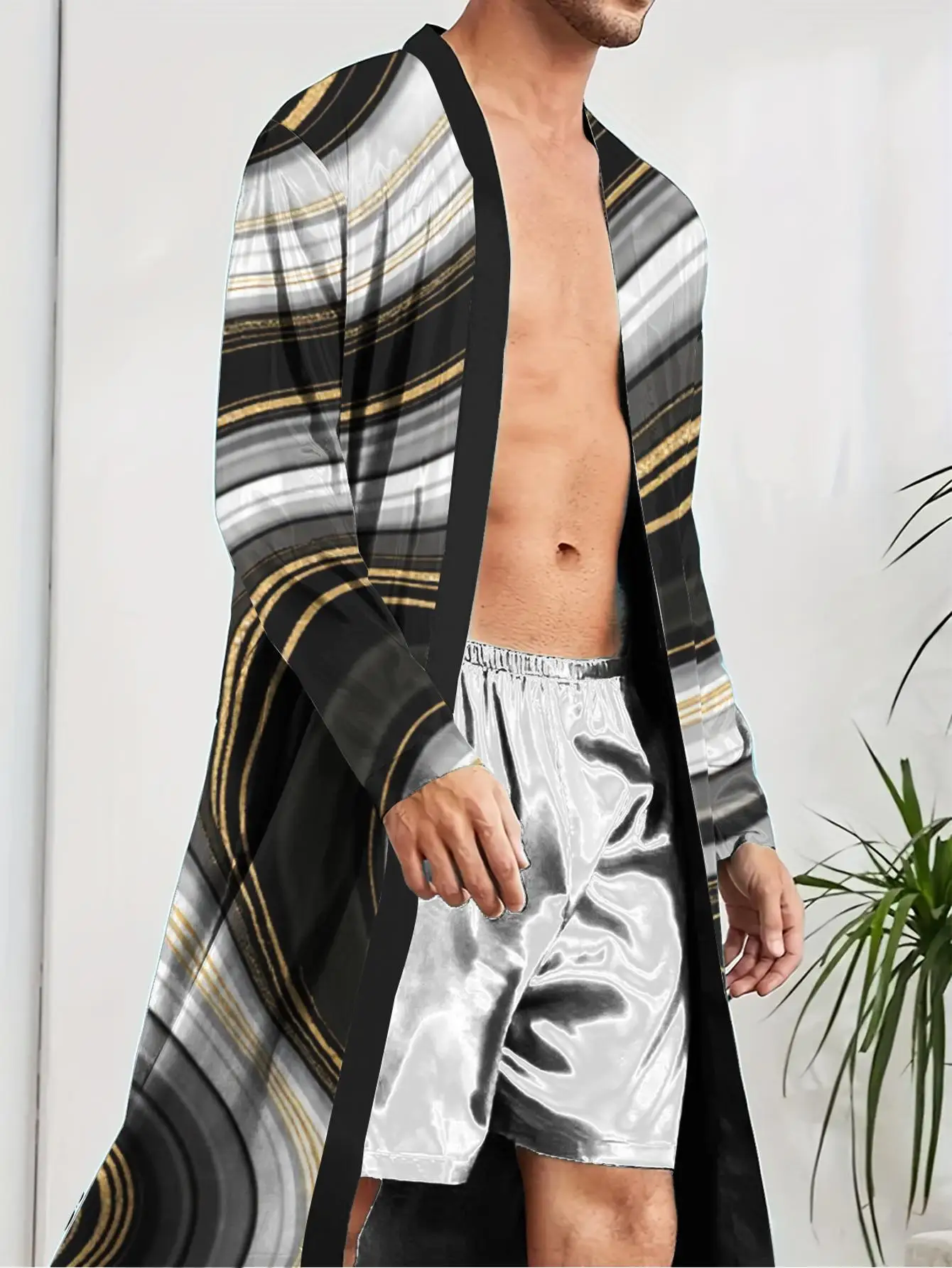 1pcs Men's Robes 2026 Spring/Summer Robe man dressing gown 3D Printed nightie for men Polyester Bathrobe Graphic Men's pajamas