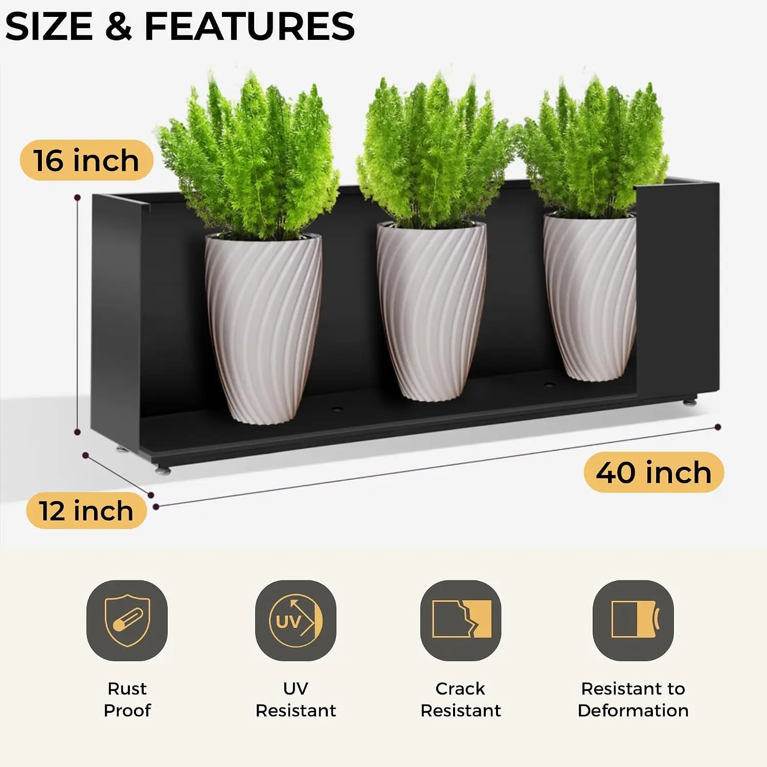 40Wx12Dx16H Black Metal Planter Box, Easy Assembly Raised Garden Bed, Customized