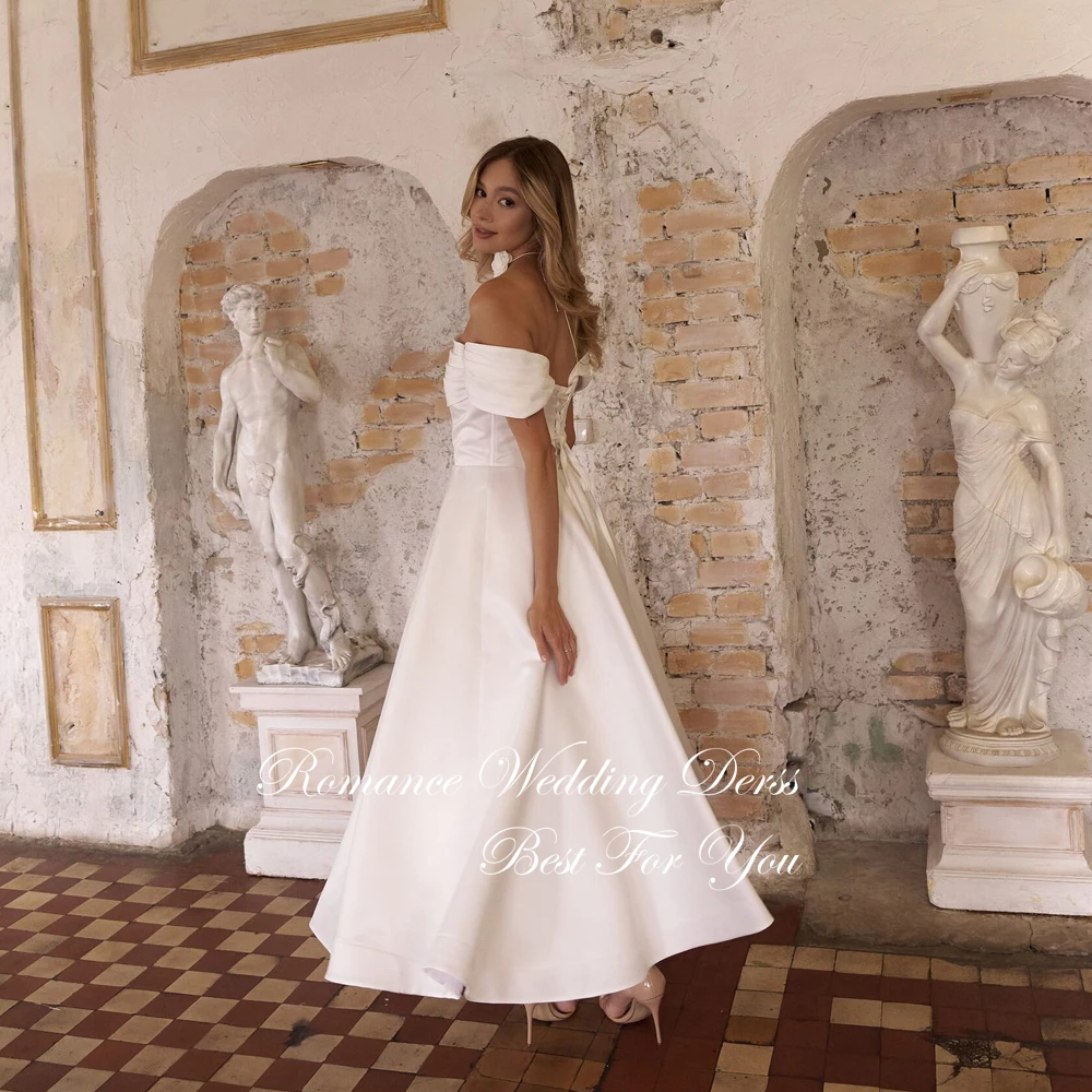 シンプルなプリーツストラップレス A ラインのウェディングドレス 2026 オフショルダー足首までの長さのバックレスブライダルドレス Vestidos De Novia カスタマイズ