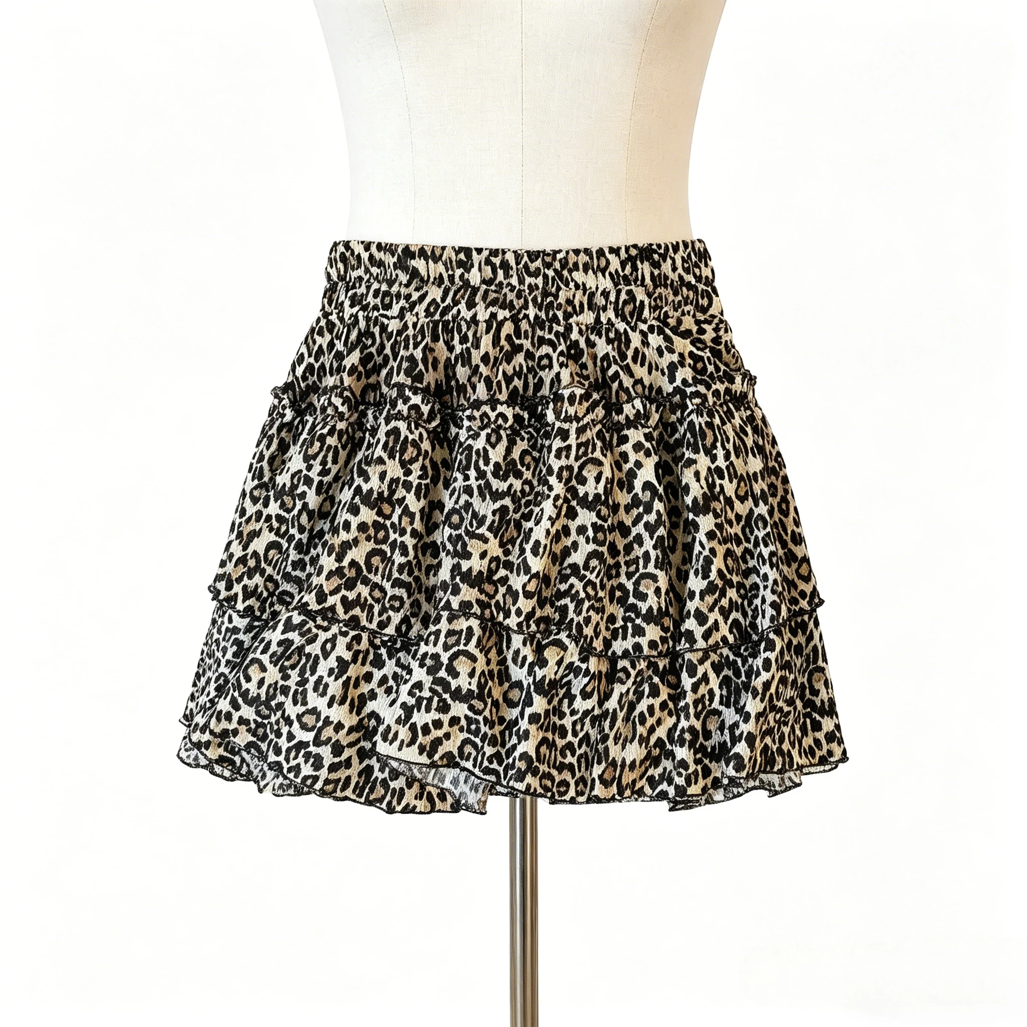 

Новая женская мини-юбка из шифона с леопардовым принтом, эластичная, с высокой талией, с оборками, А-силуэт, короткая, в стиле Y2K, для уличной моды, вечеринок, повседневная, милая