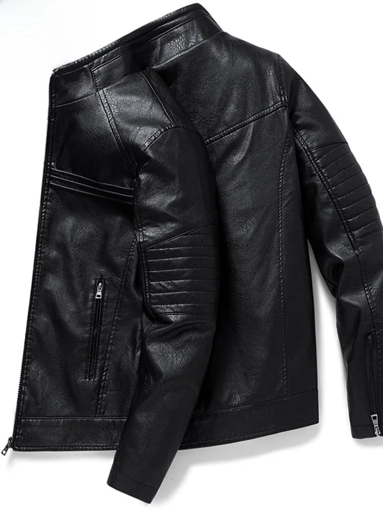 Jaqueta de Couro Masculina TUCANO Peau D'âne Forrada com Lã, Gola Alta, Ajuste Slim, para Outono/Inverno - Coleção Warmth