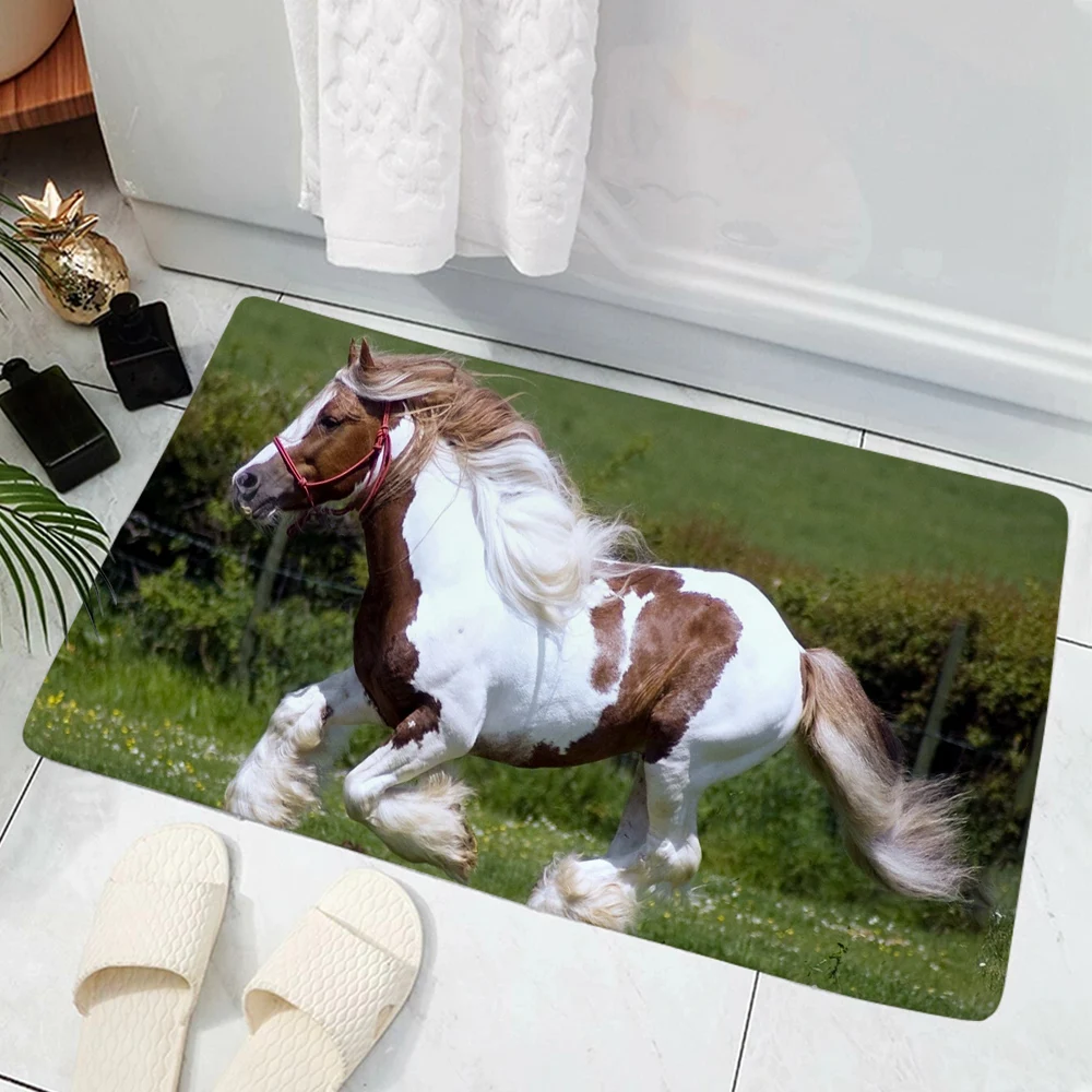 American Paint Horse House Doormat Bedroom Decor 3D Print Animal Floor Door Mat Non-Slip Soft Flannel Carpet Outdoor Mat