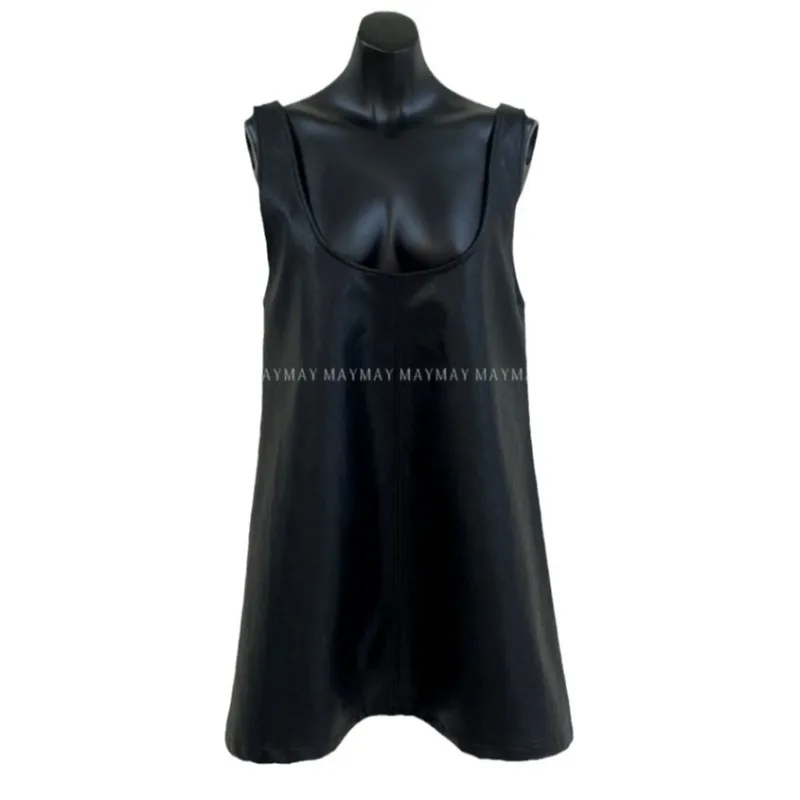 Moda coreana 2025 principios de primavera nuevo estilo versátil vestido de cuero PU Vestido corto con tirantes para mujer ropa femenina