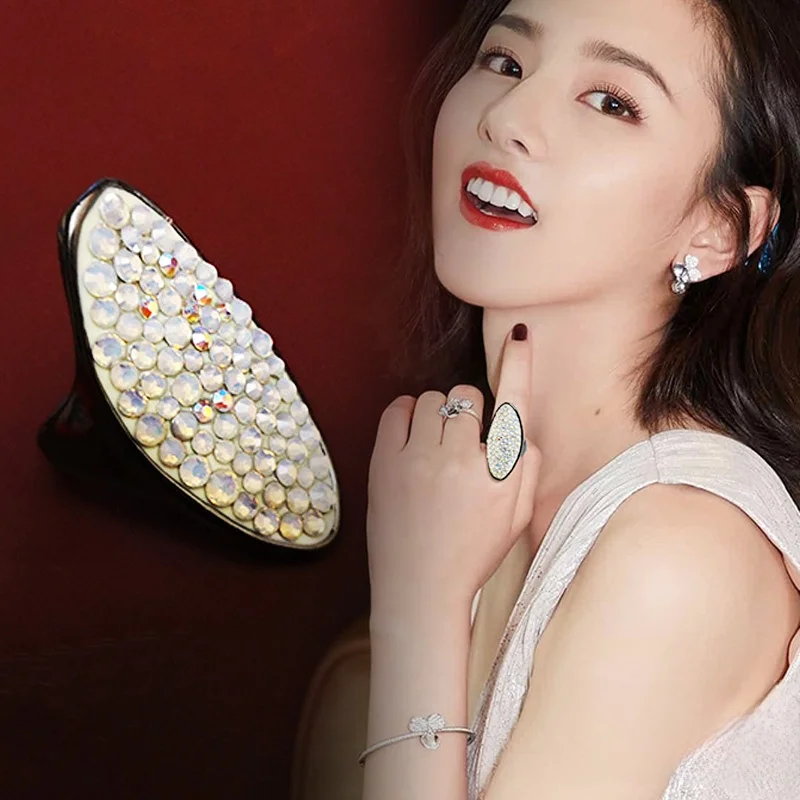 

Korean Japanese Sle Glowing Crystal Diamond Ring Alloy Faion Jewelry Fre out Unique Fem Gold Plated Gemstone Ring