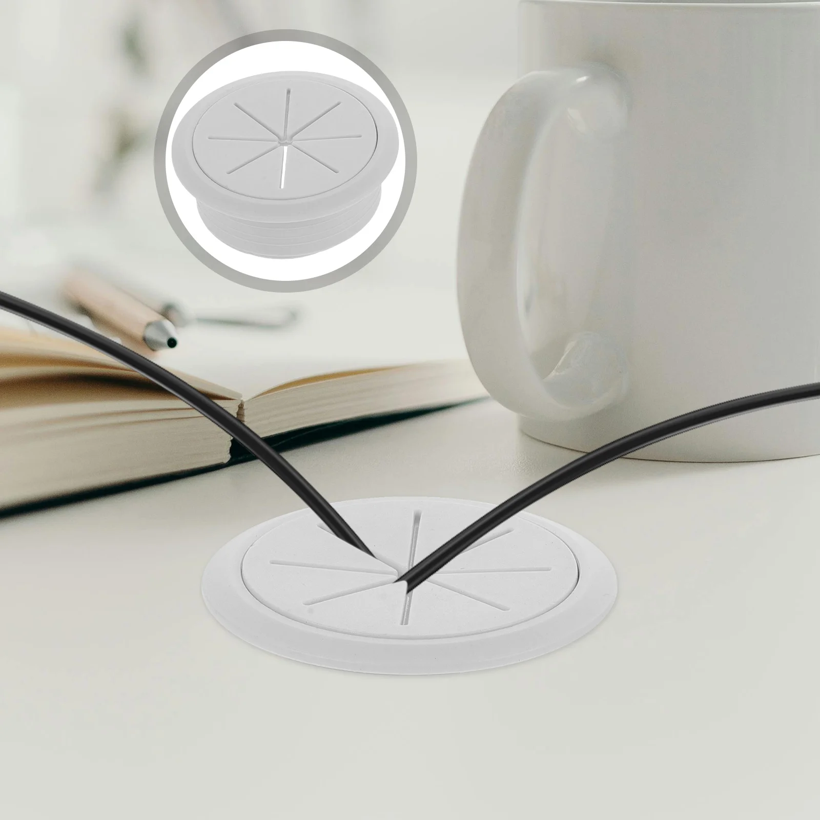 

4 Pcs Rice Wiring Box Office Desk Grommet Cord Cable Hole Cover Round Electric Wire for Desktop Abs Plastic