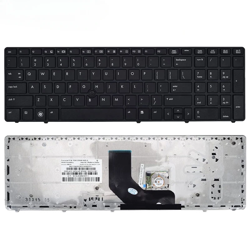 Replacement Laptop Keyboard for HP Elitebook 8560P 8570P, Probook 6560B 6570B Series Sliver Black Frame with Pointer US Layout