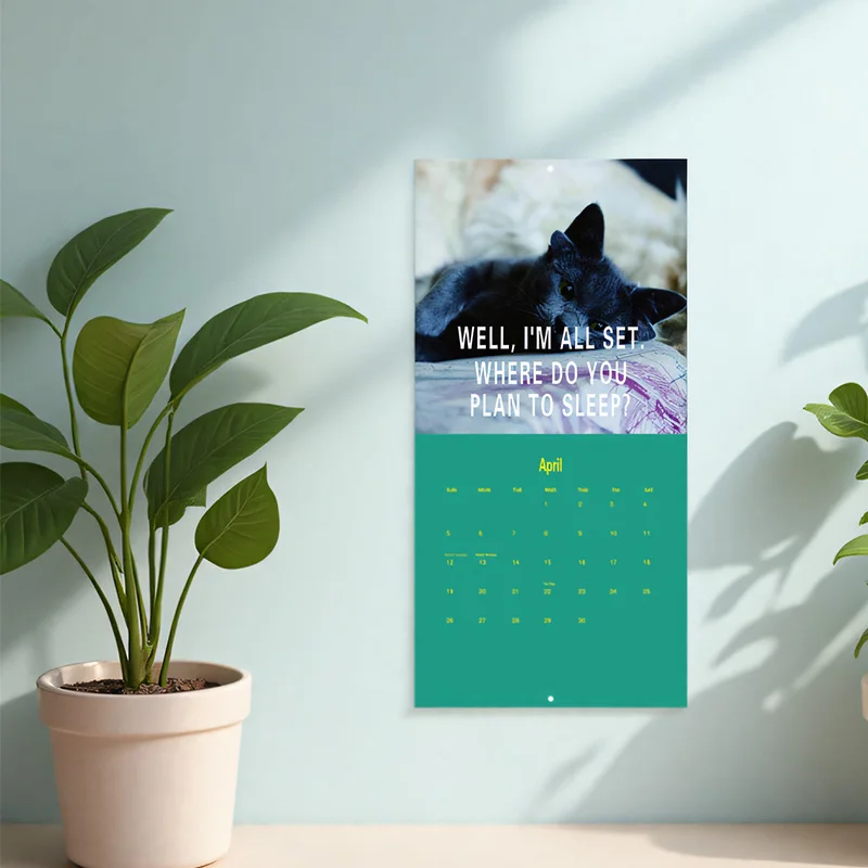 Tahun Baru 2026 Kalender Dinding Kucing Kesal Ruang Tamu Kamar Tidur Dekorasi Gantung Kotak Warna Kucing Halaman Dalam Perencana Bulanan