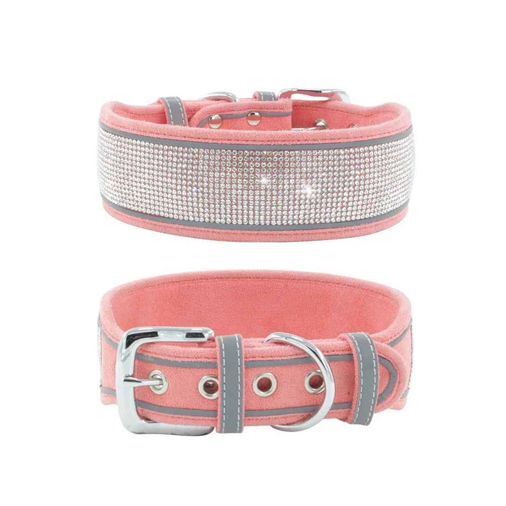 Bling Rhinestone Dog Collar Soft Comfortable Stylish Dog Collar with Bright Reflective Stripe Premium Adjustable Diamond Collar