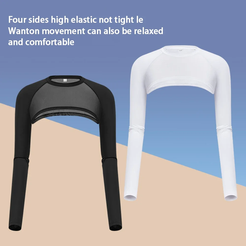 

Golf Women's Summer Long Sleeve Shawl Sunscreen Bottom Shirt Ladies Cooling Ice Silk Golf Crop Top Anti-UV Arm Sleeve