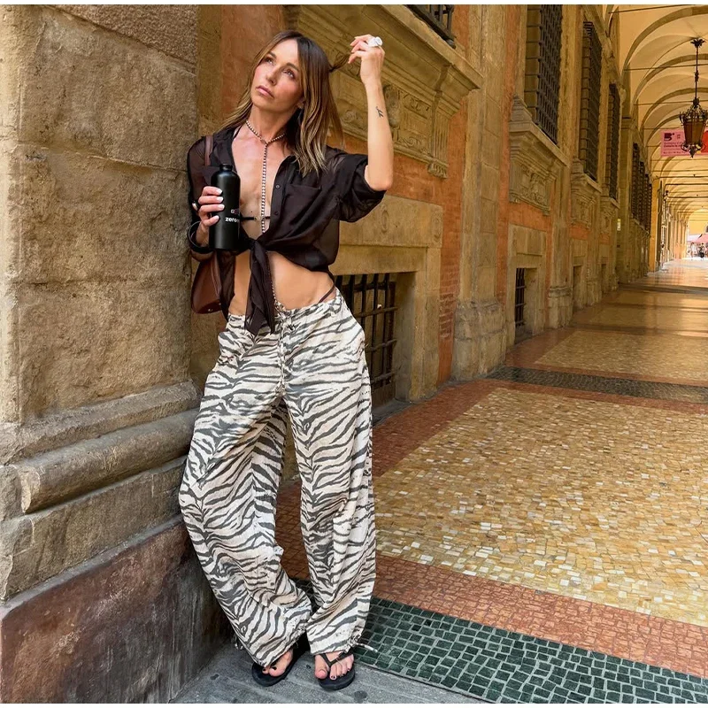 Damen-Freizeithose mit Zebramuster, Kordelzug, elastische Taille, verstellbare Bindebänder am Saum, lockeres, weites Bein, für den täglichen Gebrauch, Streetwear-Hose – Detail 10