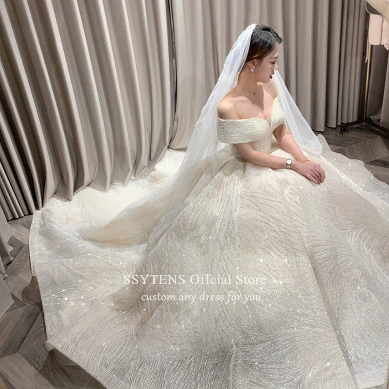 SSYTENS Cheap Wedding Dresses Shiny Wedding Dress Classic Boat Neck Bridal Party Gown Vestido De Noiva Robe De Mariee Customized