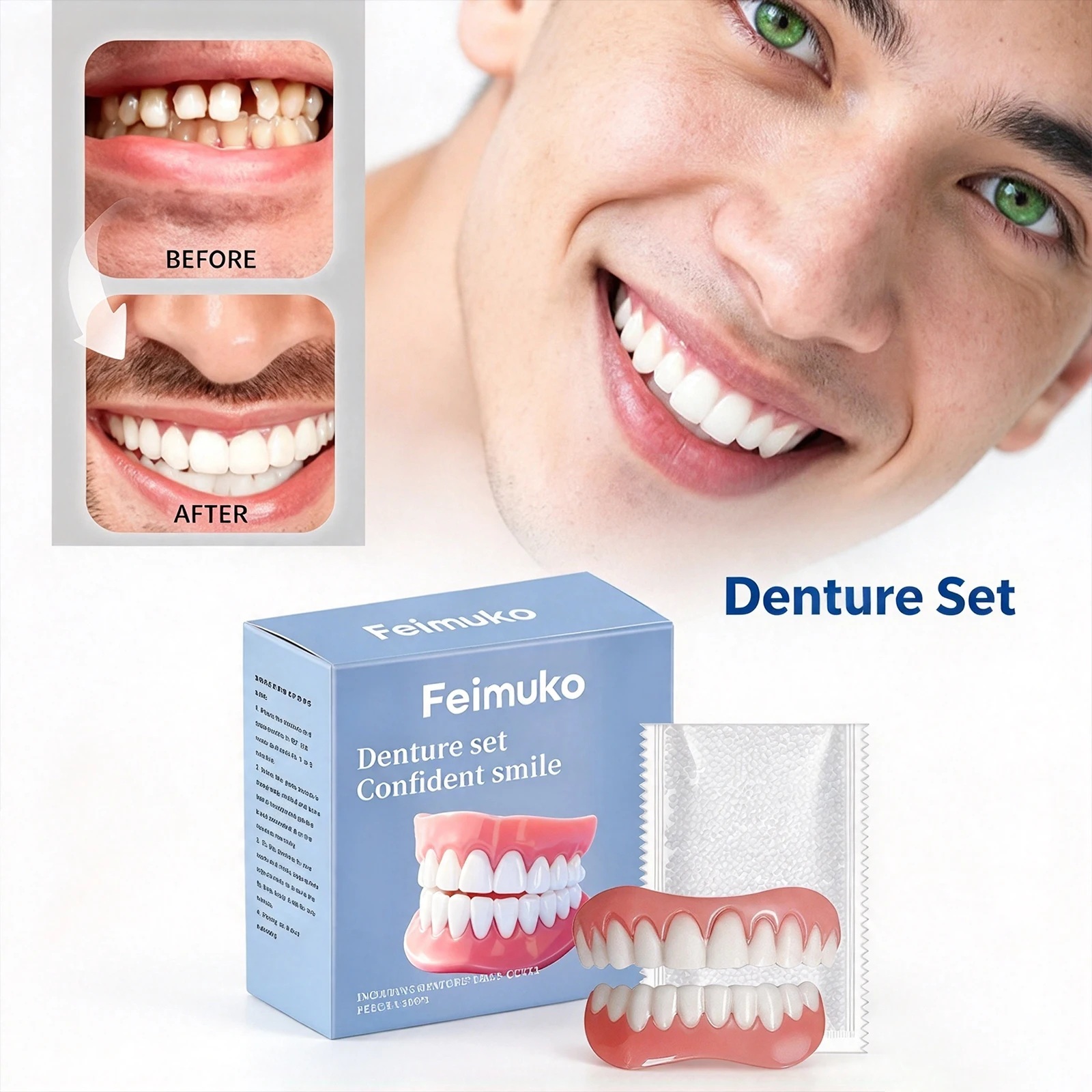 Dentures False Teeth Full Set Real Tooth Repair False Denture Adhesive Moldable Glue for Gaps Missing Teeth Natural Comfortable
