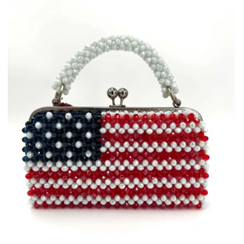

Новая модная женская сумка с акриловыми бусинами, сумки через плечо с цепочкой ручной работы, высококачественная сумка с дизайном национального флага, настраиваемый стиль