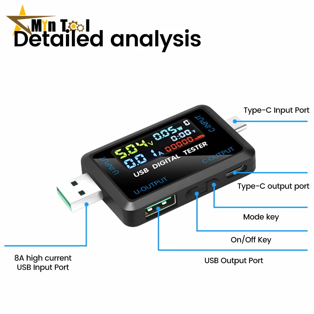 Voltmètre numérique DC 10 en 1, testeur USB, ampèremètre, ampèremètre, détecteur de courant, indicateur de chargeur de banque d\'alimentation