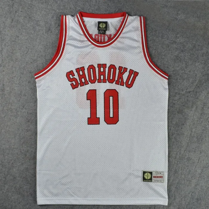 Anime cosplay trajes shohoku high school no.10 hanamichi sakuragi cosplay colete superior camisa de basquete