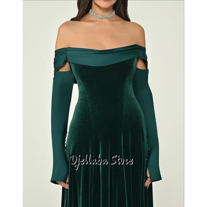 

Emerald Off The Shoulder Prom Dresses 2025 Velvet A-Line Evening Dress Pleated Formal Gowns Elegant Women Party Dress Customized